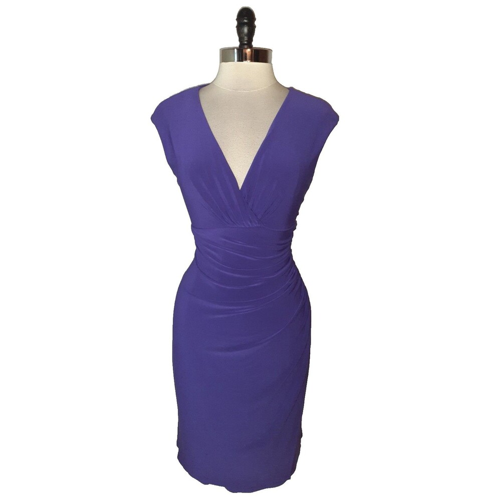 LAUREN RALPH LAUREN Size 12 Sheath Dress Purple Cap Sleeve Knee Length Stretch